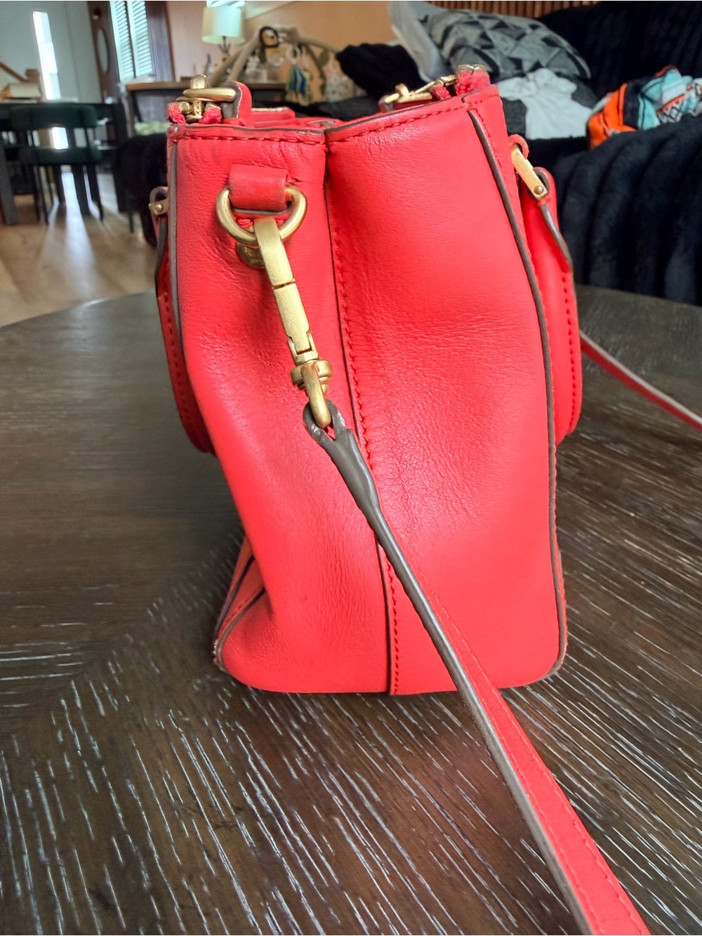 MCM Red Saffiano Leather Satchel Crossbody Bag Gold Hardware - Picture 8 of 14